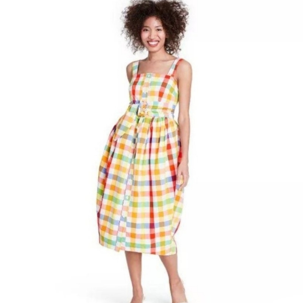 Christopher John Rogers for Target, Plaid Wide Strap Tie Waist Dress Size 4
